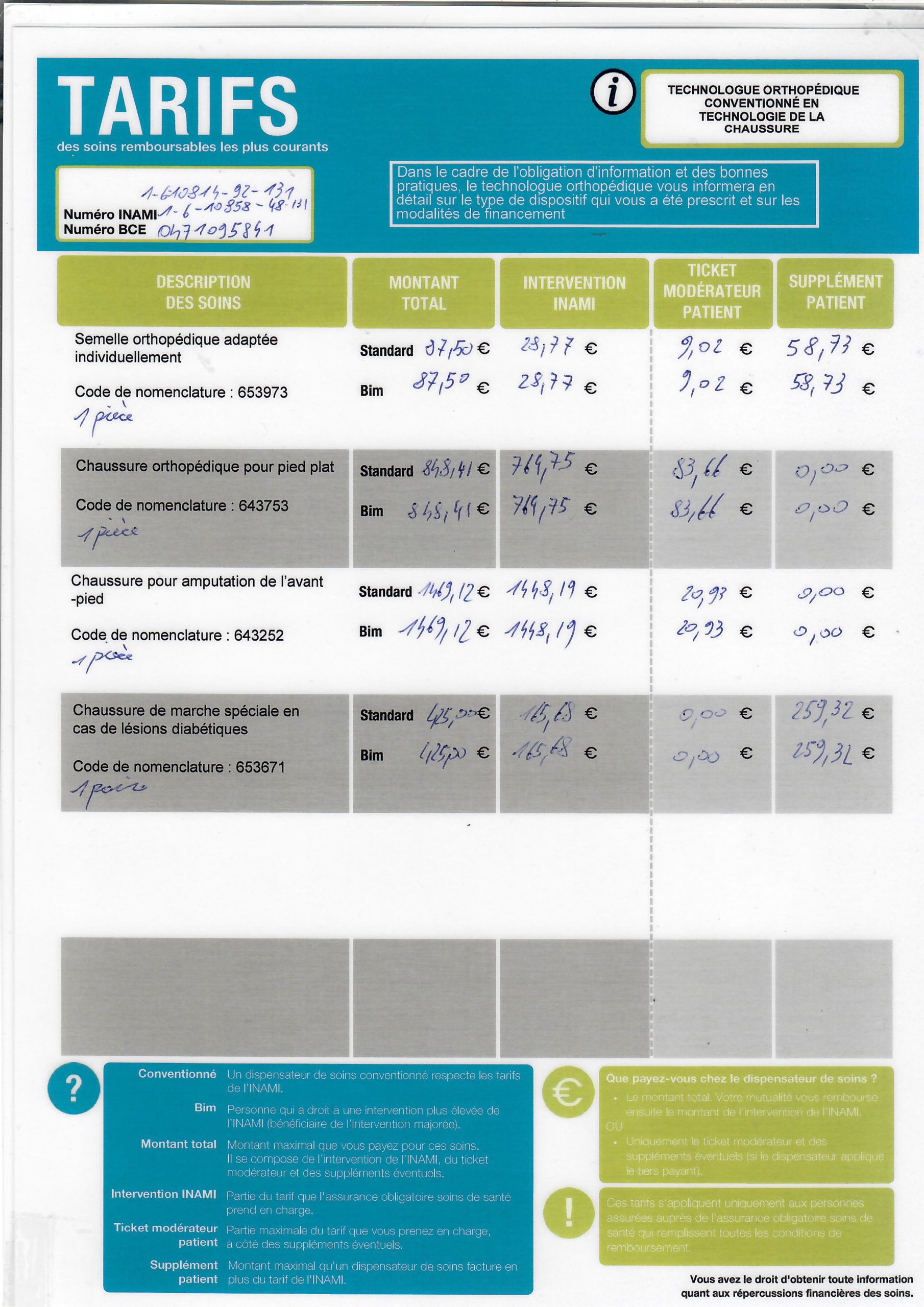 tarifs